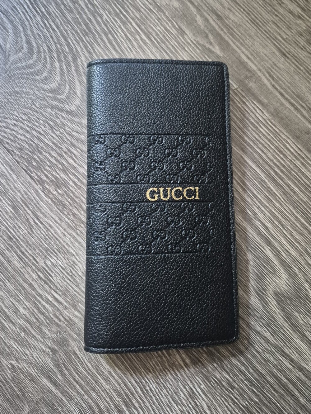 Black Bifold Slim Wallet with Gold Logo